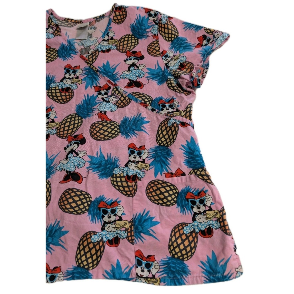 Disney‎ Minnie Mouse Pineapple Womens XL Scrub Top Nurse Medical Uniform Pink - Picture 2 of 6
